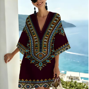 Women's Geometric Print V-Neck Blouse