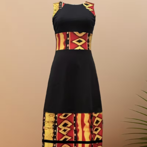 Women's Ethnic Print Sleeveless Color-Block Midi Dress